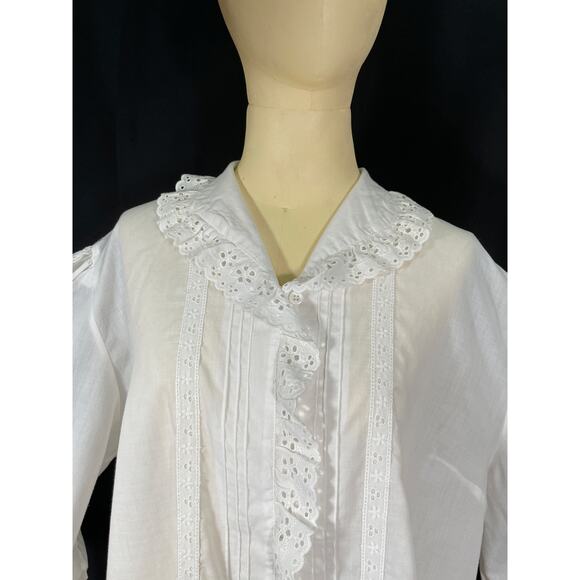 Vintage Original Alpen Trachten White Blouse, Eyelet Ruffle and Trim Plus Size - Picture 7 of 8